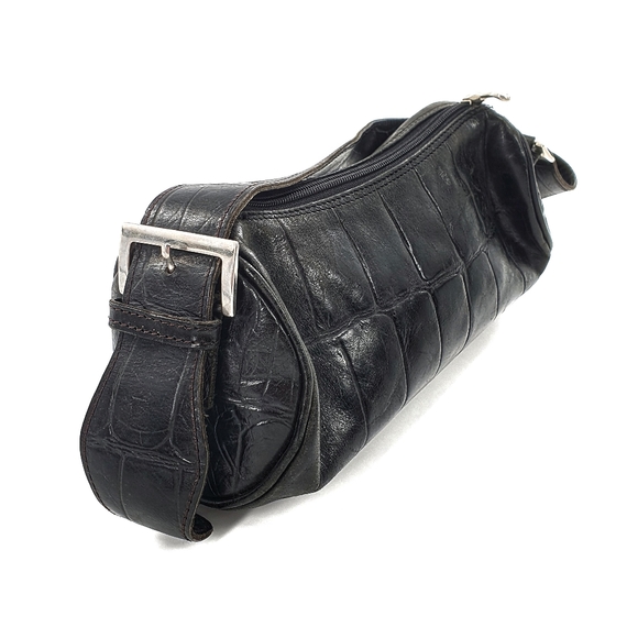 Ombu Y2K Leather Black 90s Baguette Handbag - Picture 4 of 8